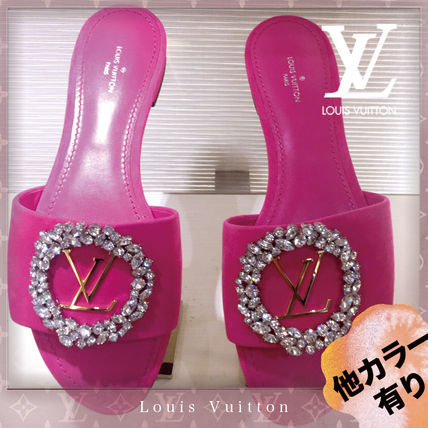Louis Vuitton 2019 SS Open Toe Suede Block Heels Elegant Style Mules Logo Sandals 1A4V8F