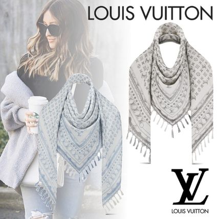Louis Vuitton 2020 21AW Monogram Silk Fringes KnitFur Scarves M76367 M76368 