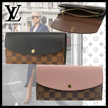 Louis Vuitton DAMIER Monogram Blended Fabrics Leather Folding Wallet Long Wallets 