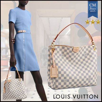 Louis Vuitton DAMIER AZUR 2020 SS Canvas Leather Logo Totes 