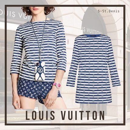 Louis Vuitton 2020 SS Stripes Monogram Street Style Cropped Cotton Medium T Shirts 1A7SRB 