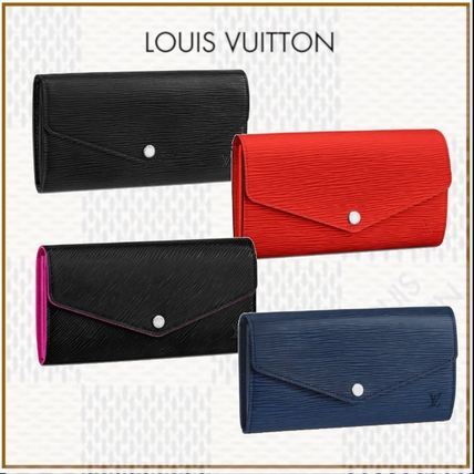 Louis Vuitton PORTEFEUILLE SARAH Blended Fabrics Bi color Plain Leather Folding Wallet Logo 