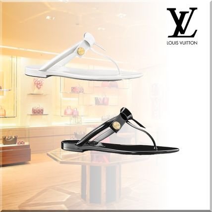 Louis Vuitton Rubber Sole Leather Flip Flops Logo Flat Sandals 1A0YWT 1A0YWE 