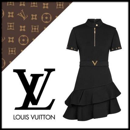 Louis Vuitton 2020 21AW Short Wool Silk Plain Short Sleeves Elegant Style Asymmetry 1A607N 
