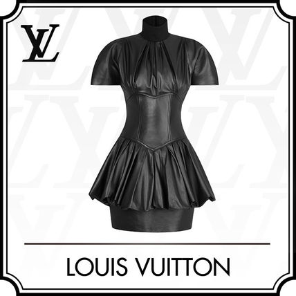 Louis Vuitton 2020 SS Tight Plain Leather Medium Short Sleeves Logo Dresses 1A625O 