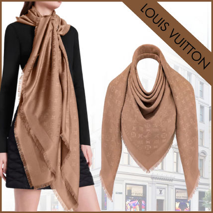 Louis Vuitton Wool Silk Plain Logo Lightweight ScarvesShawls M75872 MONOGRAM SHAWL 