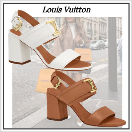 Louis Vuitton 2020 SS Open Toe Plain Leather Block Heels Party Style Elegant Style 1A63XH 1A63WU 