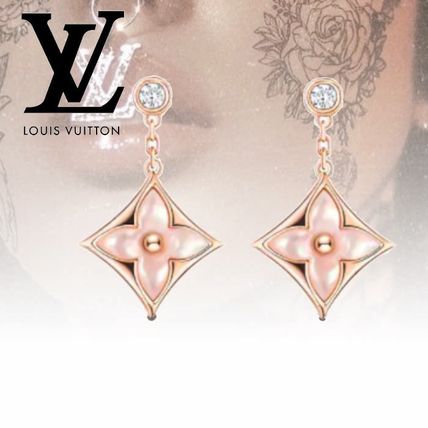 Louis Vuitton 2020 SS Flower Chain 18K Gold Earrings Q96667 