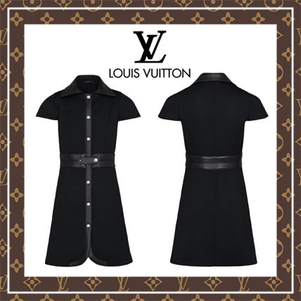 Louis Vuitton Short Wool Plain Leather Short Sleeves Dresses 