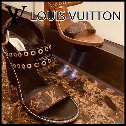 Louis Vuitton 2020 SS Monogram Open Toe Casual Style Plain Leather Block Heels 1A642G 