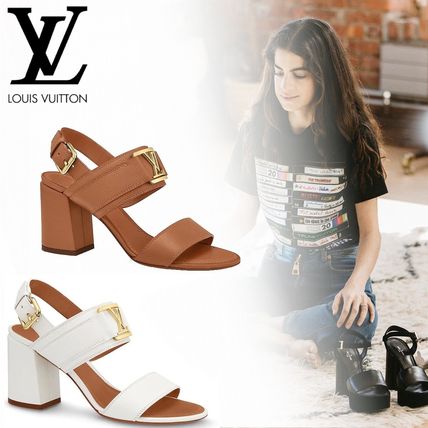 Louis Vuitton Open Toe Plain Leather Block Heels Elegant