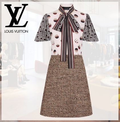 Louis Vuitton MONOGRAM Stripes Dots Wool Silk Tweed Blended Fabrics Medium 