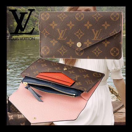 Louis Vuitton MONOGRAM Leather Folding Wallet Logo Long Wallets 
