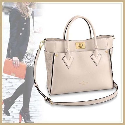 Louis Vuitton ON MY SIDE Greige A4 2WAY Leather Office Style Totes 