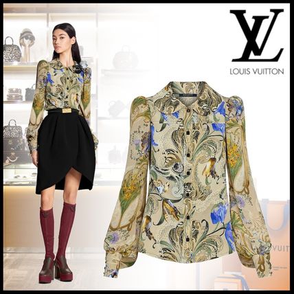 Louis Vuitton 2020 SS Flower Patterns Silk Long Sleeves Medium Office