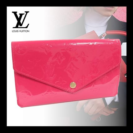 Louis Vuitton MONOGRAM VERNIS Monogram Plain Leather Folding Wallet Logo Long Wallets 