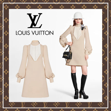 Louis Vuitton A line Wool Silk Long Sleeves Plain Elegant Style 