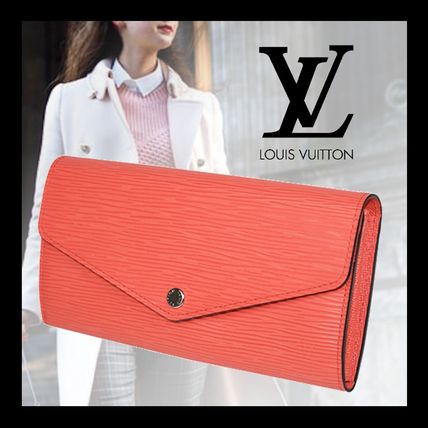 Louis Vuitton PORTEFEUILLE SARAH Plain Leather Folding Wallet Logo Long Wallets 