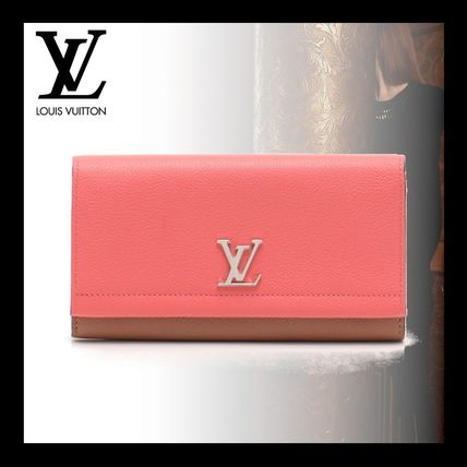 Louis Vuitton LOCKME Monogram Calfskin Plain Leather Logo Long Wallets 