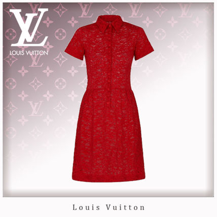 Louis Vuitton 2019 20AW Blended Fabrics Plain Short Sleeves Lace Elegant Style 1A5QPD 1A5QPC 1A5QPB 