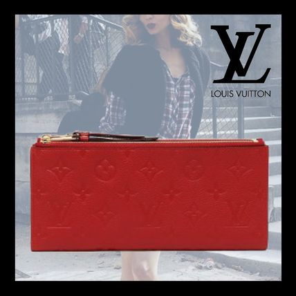 Louis Vuitton Plain Leather Logo Long Wallets 