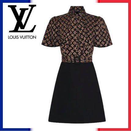 Louis Vuitton 2020 21AW Monogram A line Wool Silk Short Sleeves Elegant Style 