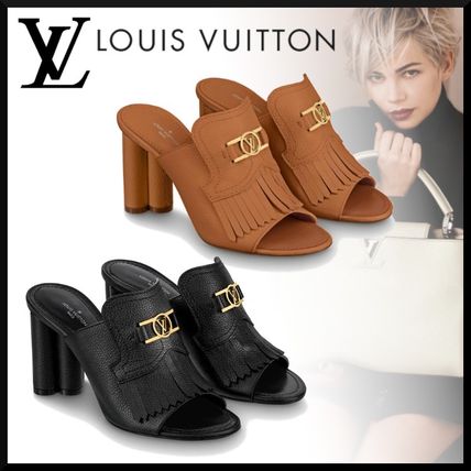 Louis Vuitton Leather Fringes Logo Heeled Sandals 1A85V9 1A85WX 