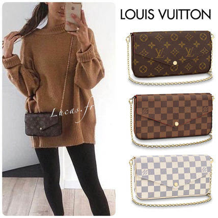 Louis Vuitton MONOGRAM Chain Leather Logo PouchesCosmetic Bags 