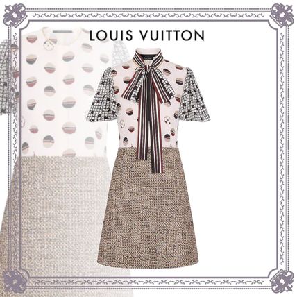 Louis Vuitton 2020 21AW Two Fabric A Line Dress In Camel Natte Tweed 1A840E 