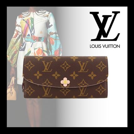 Louis Vuitton PORTEFEUILLE EMILIE Monogram Leather Folding Wallet Logo Long Wallets 