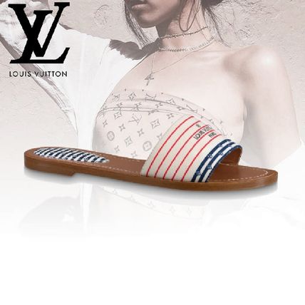 Louis Vuitton 2020 SS Stripes Monogram Open Toe Casual Style Mules Logo Sandals 1A7U3D 
