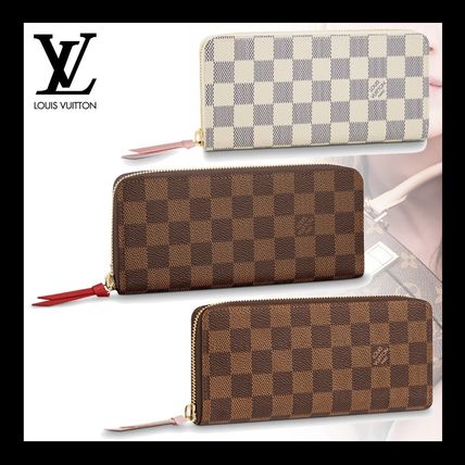 Louis Vuitton DAMIER Unisex Calfskin Plain Leather Long Wallet Logo Long Wallets 