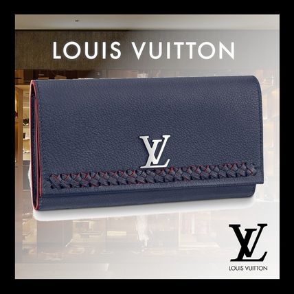 Louis Vuitton LOCKME Calfskin Folding Wallet Logo Long Wallets 