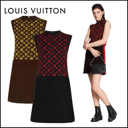 Louis Vuitton Short Monogram Wool Silk Sleeveless Cotton Dresses 1A837O 1A837V 