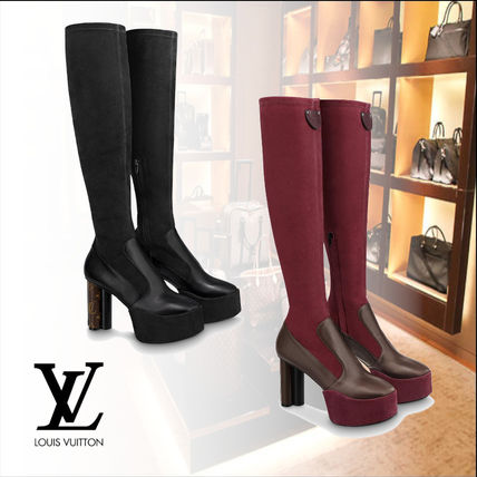 Louis Vuitton MONOGRAM 2020 SS Monogram Round Toe Casual Style Suede Mid Heel Boots 1A7U7D 1A7TTS 