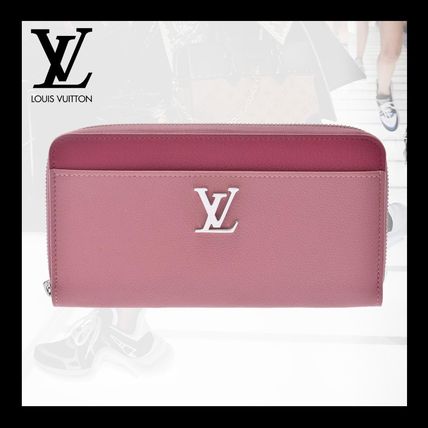 Louis Vuitton LOCKME Unisex Calfskin Plain Leather Long Wallet Logo Long Wallets 