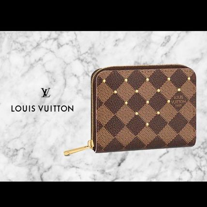 Louis Vuitton DAMIER 2019 20AW Canvas Studded Leather Long Wallet Coin Cases 