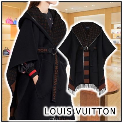 Louis Vuitton 2020 21AW 2020 21 AW HOODED WRAP CAPE COAT black ponchoscapes 1A83TK 