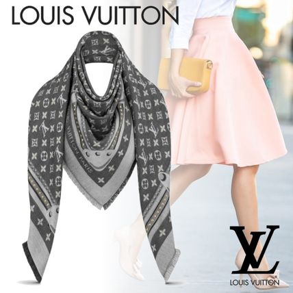 Louis Vuitton 2020 21AW Monogram Wool Silk Blended Fabrics Fringes Logo M76341 