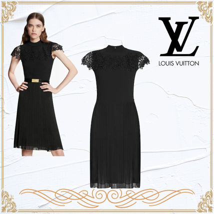 Louis Vuitton 2020 SS Chiffon Silk Sleeveless Flared Plain Medium Short Sleeves 1A7UBR 