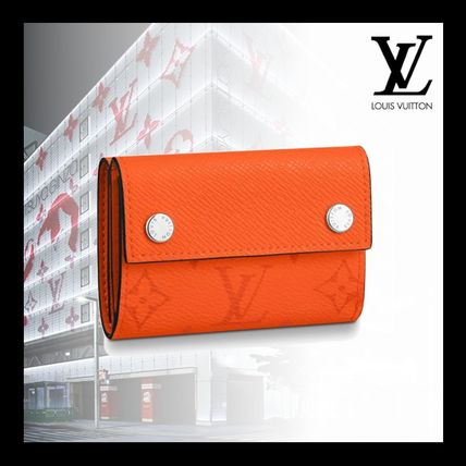 Louis Vuitton TAIGA Unisex Calfskin Plain Leather Small Wallet Logo 