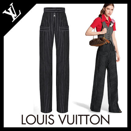 Louis Vuitton 2020 SS Stripes Wool Long Office Style Elegant Style Pants 1A7SBY 