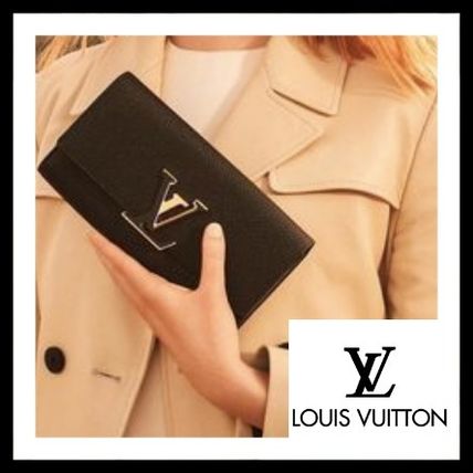 Louis Vuitton CAPUCINES Leather Logo Long Wallets 