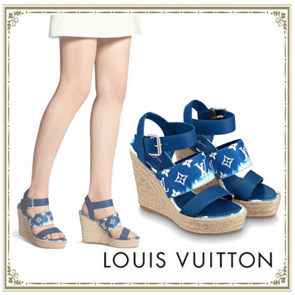 Louis Vuitton 2020 SS Monogram Open Toe Casual Style PlatformWedge Sandals 1A7U46 