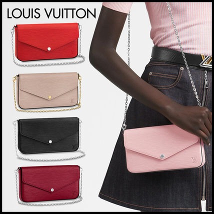 Louis Vuitton EPI Chain Plain Leather Logo PouchesCosmetic Bags 