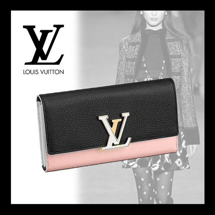 Louis Vuitton CAPUCINES Leather Folding Wallet Logo Long Wallets 