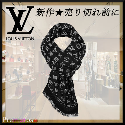 Louis Vuitton MONOGRAM 2020 21AW Monogram Wool Silk Fringes Logo KnitFur Scarves M71597 