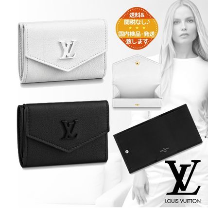 Louis Vuitton Unisex Plain Leather Folding Wallet Small Wallet Logo 