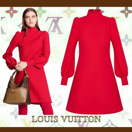 Louis Vuitton 2020 21AW Short A line Wool Silk Long Sleeves Plain Party Style 1A82JR 1A82JQ 1A82JP 1A82JO 1A82JN 