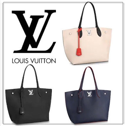 Louis Vuitton LOCKME 2020 SS Casual Style Unisex Plain Leather Elegant Style Logo Totes 